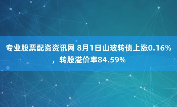 专业股票配资资讯网 8月1日山玻转债上涨0.16%，转股溢价率84.59%
